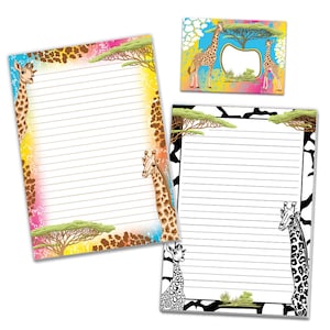 Briefpapier-Set Safari Giraffe Zebra Umschläge Kindergeburtstag Mädchen Jungen Kinder Motiv schöne Kuvert Notizblock A4 tropisch Pferd