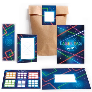 Einladungskarten zum Kindergeburtstag Lasertag Mädchen Jungen Karten Einladungen Lasern für Geburtstag Mitgebsel Gastgeschenke Tic Tac Toe