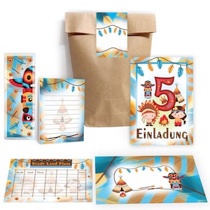 Einladungskarten Indianer zum 5. Geburtstag Indianerdorf Karten Einladungen Federn Mitgebsel Gastgeschenke Stadt Land Fluss Mädchen Jungen
