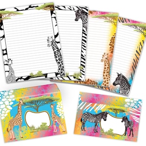 Briefpapier-Set Safari Giraffe Zebra Umschläge Kindergeburtstag Mädchen Jungen Kinder Motiv schöne Kuvert Notizblock A5 tropisch Pferd