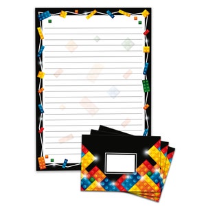 Briefpapier-Set A4 Bausteine Umschläge Kindergeburtstag Jungen Geschenk Bauklötze Notizblock 25 Blätter Block Vintage Building Bricks Tetris