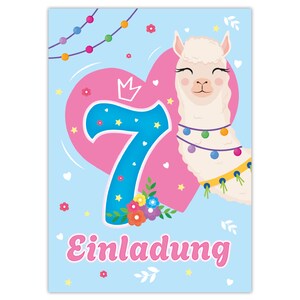 Einladungskarten Lama Pferd zum siebten 7. Kindergeburtstag Feen Mädchen Mädels Karten Einladungen Alpaka Geburtstag Mitgebsel Queen Blumen