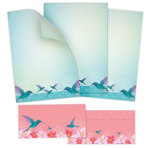 Briefpapier-Set A4 Briefbögen mit Umschlag Ostern Blumen Geschenk Druckerpapier für Einladungen Briefpost Kolibri Hochzeit Frühling Blätter
