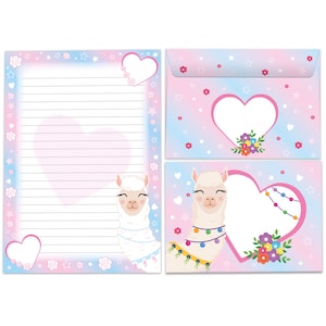 Briefpapier-Set A5 Lama Pferd Umschläge Geburtstag Mädchen Geschenk Alpaka Motiv Notizblock 25 Blätter Block Papier Fee Blumen Schmuck Queen