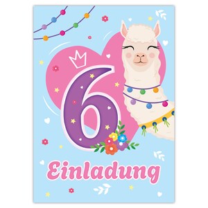 Einladungskarten Lama Pferd zum sechsten 6. Kindergeburtstag Feen Mädchen Mädels Karten Einladungen Alpaka Geburtstag Mitgebsel Queen Blumen