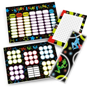 Trampolin Mitgebsel-Set Stadt Land Fluss Tic Tac Toe Blöcke kleine Geschenke für Kindergeburtstag Gastgeschenk Jump Partygeschenke Disco