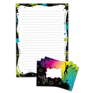 Briefpapier-Set A4 Jump Party Umschläge Kindergeburtstag Jungen Geschenk Notizblock 25 Blätter Block Vintage Freizeitpark Trampolin bunt