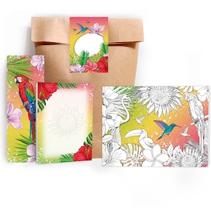 Mitgebsel-Set Tüten Mandala Notizblöcke Lesezeichen kleines Gastgeschenk für Kindergeburtstag Tropen Papagei Flamingo Pelikan Mädchen Kolibri