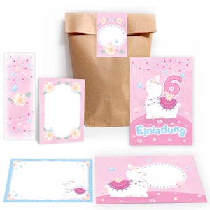 Einladungskarten zum 6. sechsten Kindergeburtstag Lama Mädchen Pferd Karten Einladungen Alpaka Gastgeschenke Mitgebsel Mandala Blumen Block