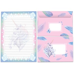 Briefpapier-Set A5 Pferd Umschläge Kindergeburtstag Mädchen Geschenk Einhorn Motiv Notizblock 25 Blätter Block Papier Einhorn Fee Kristall