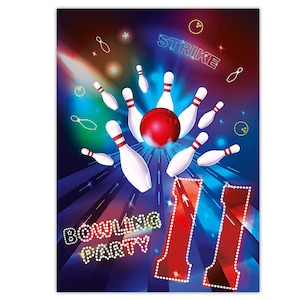 Einladungskarten Bowling zum 11. Kindergeburtstag Kegeln Motiv Karten Teenager Einladungen Pins Mädchen Jungen Kegelbahn Mitgebsel Geschenk