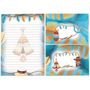 Briefpapier-Set A5 Indianer Umschläge Kindergeburtstag Mädchen Jungen Geschenk Indianerdorf Notizblock 25 Blätter Block Eule Hütte Federn