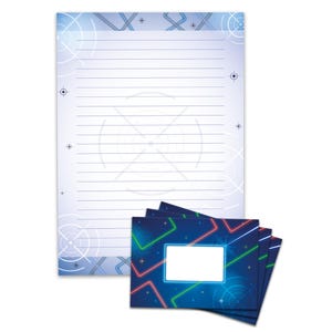 Briefpapier-Set A4 Lasertag Umschläge Kindergeburtstag Mädchen Jungen Geschenk neon Laser Motiv Notizblock 25 Blätter Block für Kinder