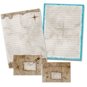Briefpapier-Set A4 Piraten Umschläge Schatzsuche Kindergeburtstag Abenteuer Geschenk Schiff Notizblock altes Antik Vintage Papier Ahoi