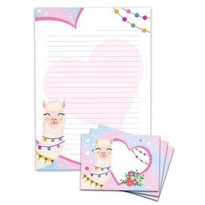 Briefpapier-Set A4 Lama Pferd Umschläge Kindergeburtstag Mädchen Geschenk Alpaka Motiv Notizblock 25 Blätter Block Papier Fee Queen Blumen