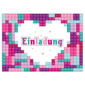 Einladungskarten Bausteine zum Kindergeburtstag coole Einladungen zum Geburtstag Bauklötze-Motiv Karten für Mädchen Mädels Building Bricks