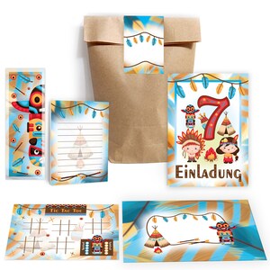 Einladungskarten Indianer zum 7. Kindergeburtstag Indianerdorf Karten Einladungen Mitgebsel Gastgeschenke Tic Tac Toe Mädchen Jungen Federn