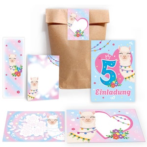 Einladungskarten zum 5. fünften Kindergeburtstag Lama Mädchen Pferd Karten Einladungen Alpaka Motiv Geburtstag Mitgebsel Gastgeschenk Blumen