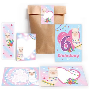 Einladungskarten zum 6. sechsten Kindergeburtstag Lama Mädchen Pferd Karten Einladungen Alpaka Motiv Geburtstag Mitgebsel Gastgeschenk Blume