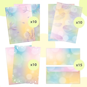 Briefpapier-Set A4 Briefbögen mit Umschlag Federn Blumen Geschenk Druckerpapier für Einladungen Briefpost Urkunde Hochzeit Frühling bunt