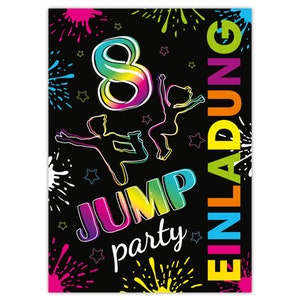 Einladungskarten Jump Party zum 8. Geburtstag Trampolin Motiv Karten für Teenager Einladungen Mädchen Jungen Kindergeburtstag Trampolin Park