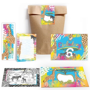 Einladungskarten zum 6. Kindergeburtstag Safari Giraffe Zebra Mädchen Jungen Karten Einladungen Mandala Spiel Mitgebsel Gastgeschenke Pferd