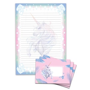Briefpapier-Set A4 Pferd Umschläge Einhorn Kindergeburtstag Mädchen Geschenk Notizblock 25 Blätter Block zum Ausmalen Papier Unicorn Fee