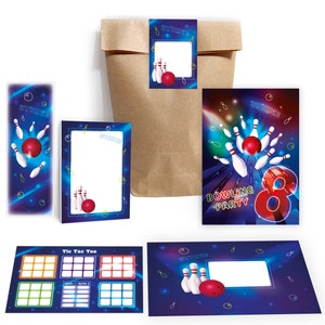 Einladungskarten zum 8. Kindergeburtstag Bowling Mädchen Jungen Karten Einladungen Kegeln für Geburtstag Mitgebsel Gastgeschenke Tic Tac Toe