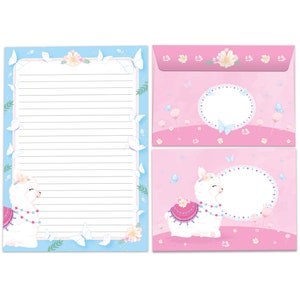 Briefpapier-Set A5 Lama Pferd Umschläge Kindergeburtstag Mädchen Geschenk Alpaka Motiv Notizblock 25 Blätter Block Papier Fee Blumen Schmuck