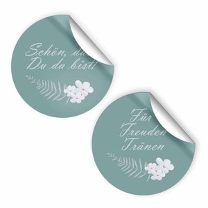 Aufkleber für Hochzeit Standesamt Geburtstag Kommunion Konfirmation Blätter grün modern Erwachsene „Schön dass du da bist“ Gastgeschenke