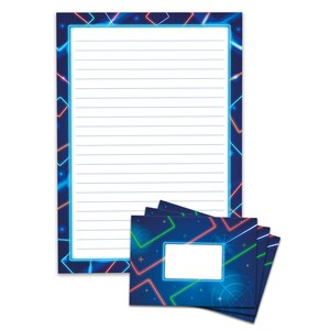 Briefpapier-Set A4 Lasertag Umschläge Kindergeburtstag Mädchen Jungen Geschenk neon Laser Motiv Notizblock 25 Blätter Block für Kinder