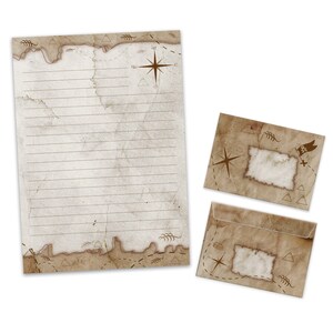 Briefpapier-Set A4 Piraten Umschläge Kindergeburtstag Mädchen Jungen Geschenk Schatzsuche Notizblock 25 Blätter Block Vintage altes Papier