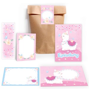 Einladungskarten zum Kindergeburtstag Lama Mädchen Pferd Karten Einladungen Alpaka Gastgeschenke Mitgebsel Mandala Blumen Block zum Ausmalen
