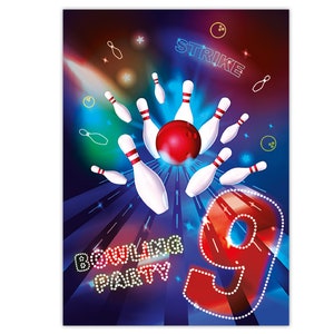 Einladungskarten Bowling zum 9. Kindergeburtstag Kegeln Motiv Karten Teenager Einladungen Pins Mädchen Jungen Kegelbahn Mitgebsel Geschenk