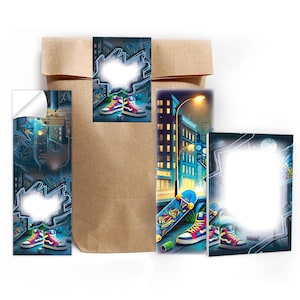 Mitgebsel-Set Graffiti Party Tüten Aufkleber Mini-Notizblöcke Lesezeichen klein Gastgeschenke für Kindergeburtstag Street Art Jugendliche