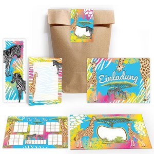 Einladungskarten zum Kindergeburtstag Safari Giraffe Zebra Mädchen Karten Einladungen Pferd Motiv für Geburtstag Mitgebsel Gastgeschenk