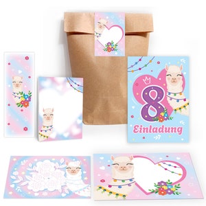 Einladungskarten zum 8. Achten Kindergeburtstag Lama Mädchen Pferd Karten Einladungen Alpaka Motiv Geburtstag Mitgebsel Gastgeschenke Blume