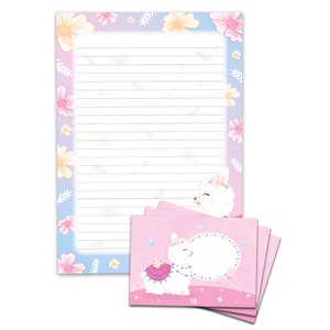 Briefpapier-Set A4 Lama Pferd Umschläge Kindergeburtstag Mädchen Geschenk Alpaka Motiv Notizblock 25 Blätter Block Papier Fee Kamel Blumen