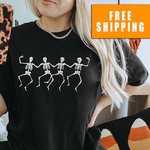Camiseta de esqueleto bailando, camiseta de esqueleto bailando para fiesta de Halloween, camiseta de fiesta de Halloween, camiseta de esqueleto bailando, camiseta de esqueleto para Halloween