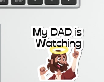 Pegatina "Mi papá está mirando": Meme divertido de Jesús, vinilo resistente al agua