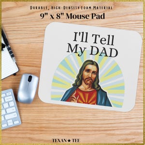 Funny Jesus Mouse Pad for Bible Study, Religious Gift, Christian Office Decor, Rectangle Mouse Mat, Non-Slip Desk Pad