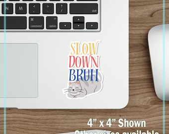 Slow Down Bruh Cat Sticker - Funny Water Bottle & Laptop Decal