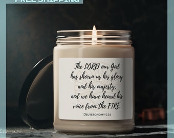 Candela di soia personalizzata con versetto della Bibbia: regalo cristiano, affermazione delle Scritture
