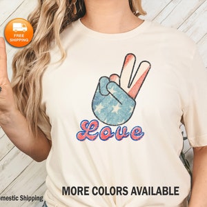 4th of July American Flag Shirt - Patriotic Tee for Independence Day Celebrations Retro America Patriotic Shirt, Peace and Love BoHo shirt