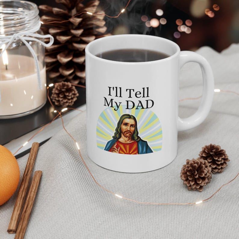 jesus birthday gift, brb jesus mug, yolo jesus mug, catholic gift idea, christian coffee mug, fun religious gift, religious teen gift, priest pastor gag, youth pastor mug, white elephant funny, funny christmas, religious coffee mug, i saw that jesus