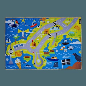 Cornwall-Themen-Auto-Spielmatte | Cornwall Hippo Matte | 135 cm*90 cm Weicher Spielteppich für Kleinkinder, Babys, Kinder | Spielzimmer Ideen