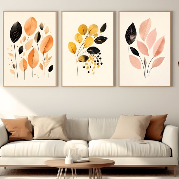 Set of 3 Abstract Prints: Harmonious Foliage Trio | Digital Download