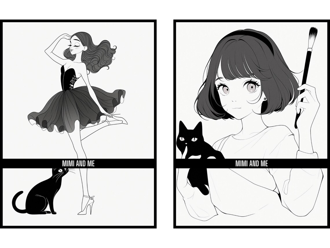 50 Mimi and Me: A Coloring Book of a Girl and Her Black Cat Digital ...