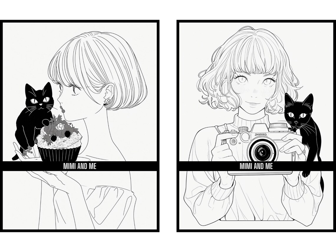 50 Mimi and Me: A Coloring Book of a Girl and Her Black Cat Digital ...