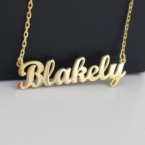 Blakely In Cursive 18K Gold Necklace, Gold Dainty Name Necklace, Handwritten Name Necklace ...
